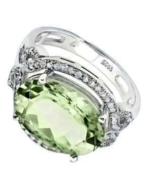 Amethyst Diamond Sapphire Ring Oval Cut 14K White Gold Sterling Silver W 7 NIB